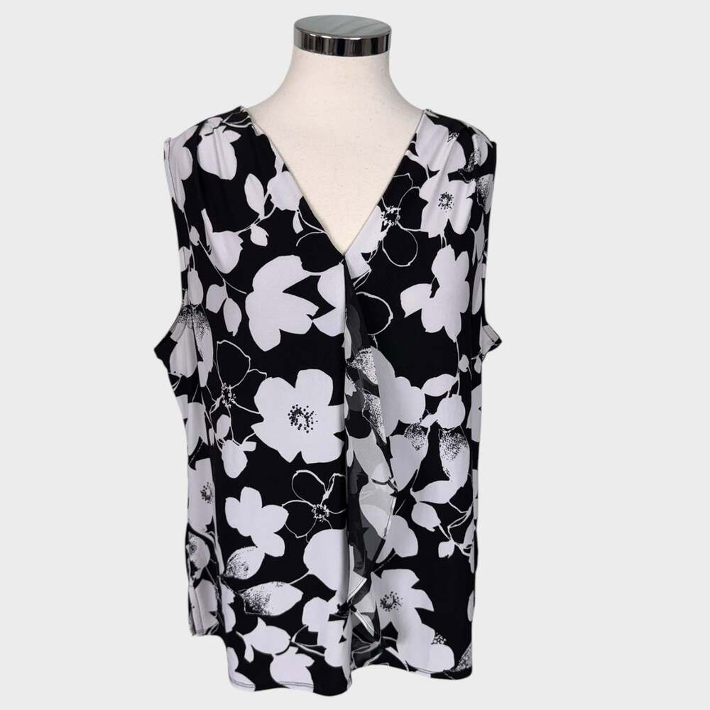 Roz & Ali XL Black White Floral Sleeveless Top